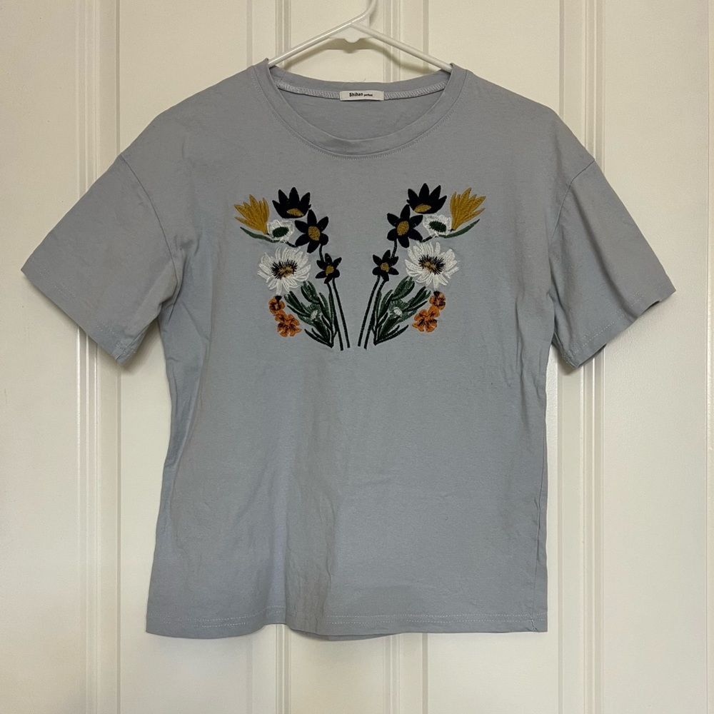Blue Floral Embroidered Top - One Size